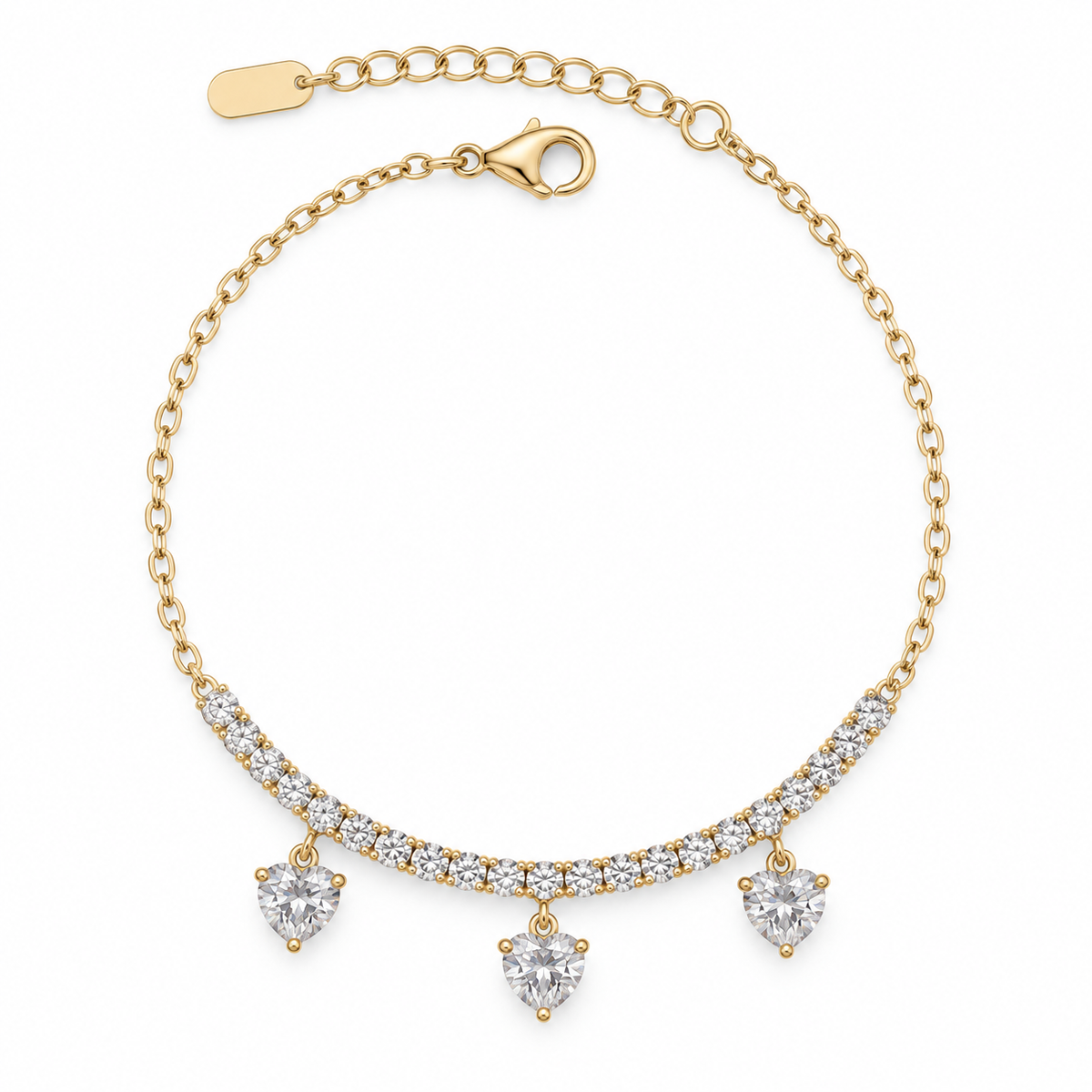 Triple Heart Crystal Gold Bracelet