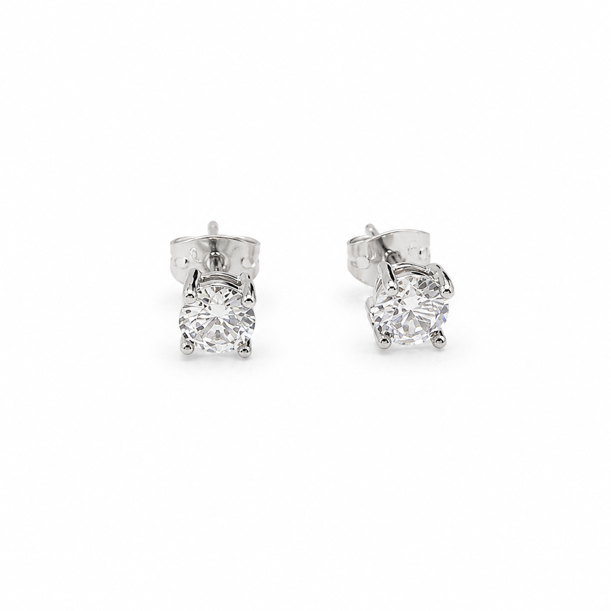 silver round-Cut Stud Earrings – Round Stone Design