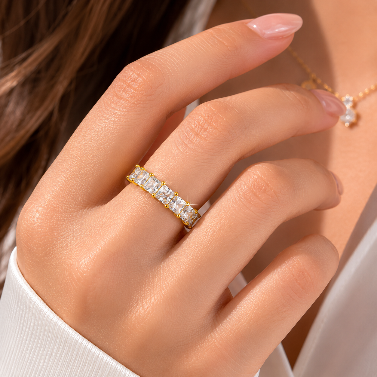 tennis ring square-Cut eternity Ring (18K Gold-Plated) š