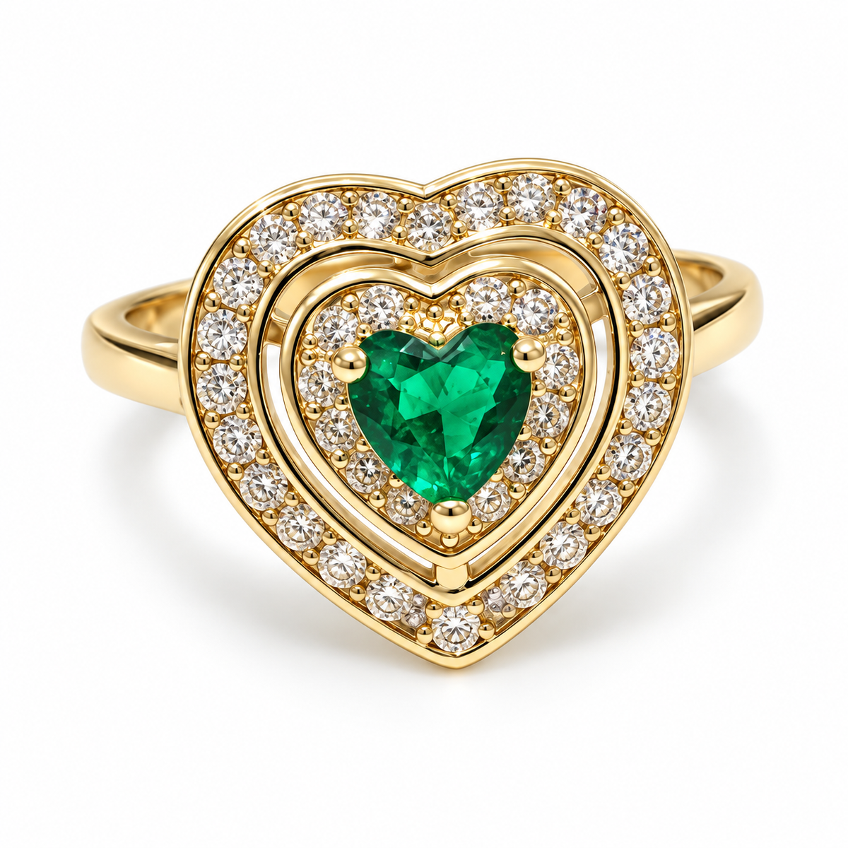 Emerald Heart Halo Ring – Gold