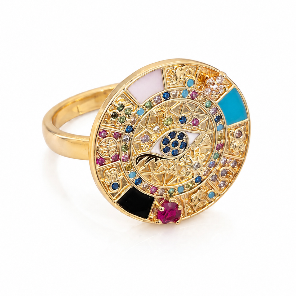 Egyptian eye Zodiac Ring – Gold Multicolor evil eye
