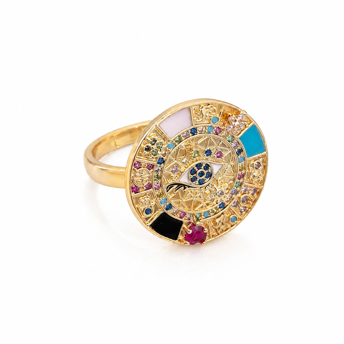 Egyptian eye Zodiac Ring – Gold Multicolor evil eye