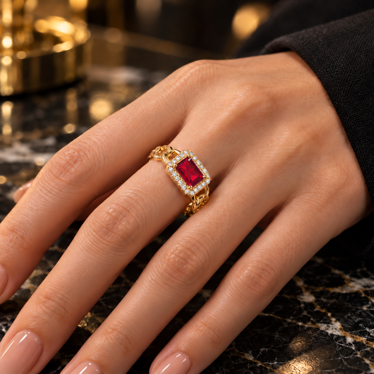 Royal Chain Gem Ring – Multiple Colors