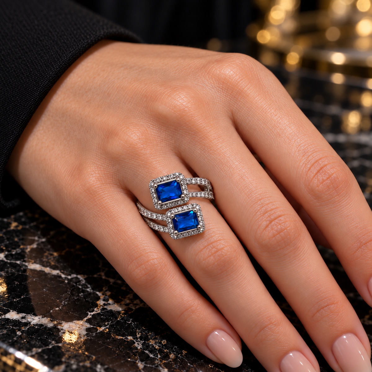 Royal Blue Duo Gem Ring – Silver & Gold
