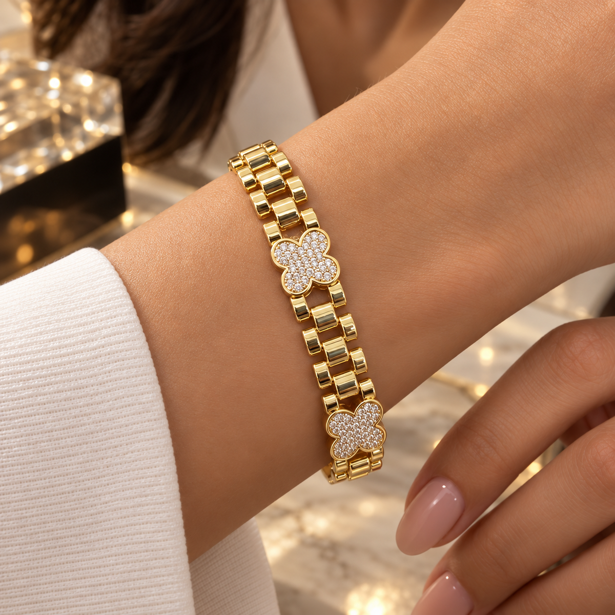 Role-x Three Crystal Clover Link Bracelet