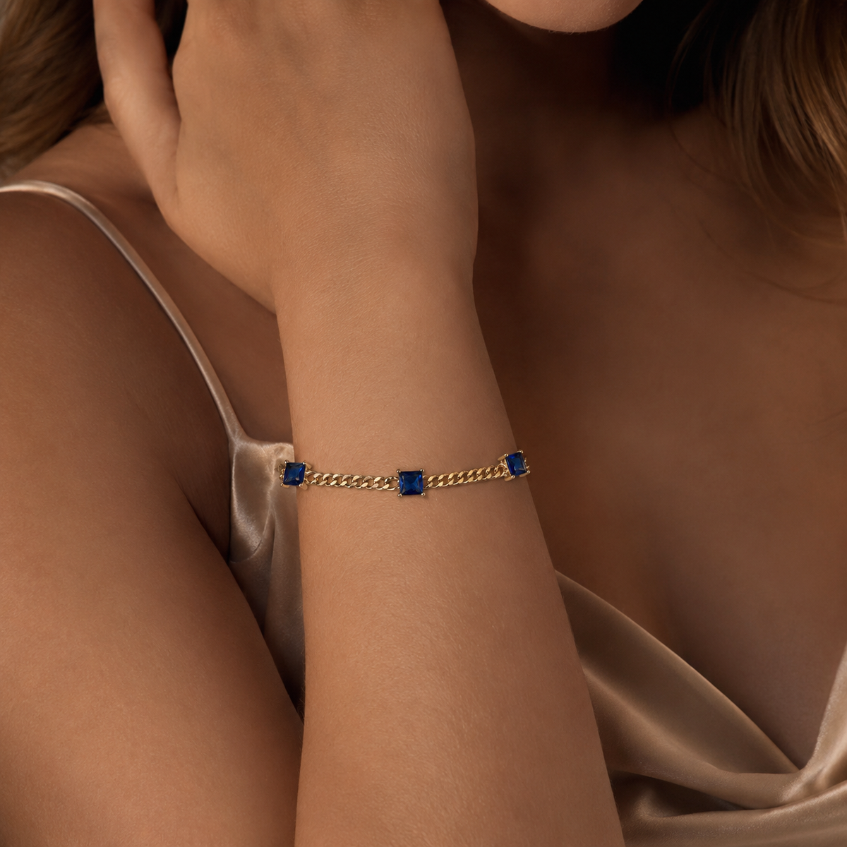 Red square cut Stone Chain Bracelet | Poshewix – view 4