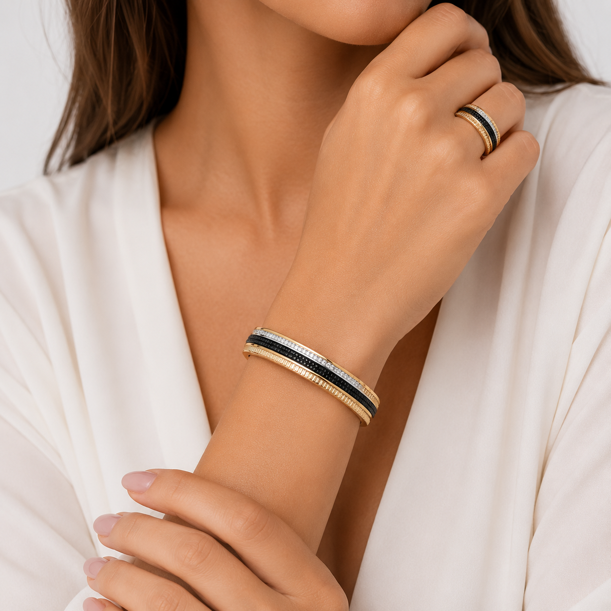 bocherone Tricolor Luxe Bangle & Ring Set β Bold Elegance Redefined β¨