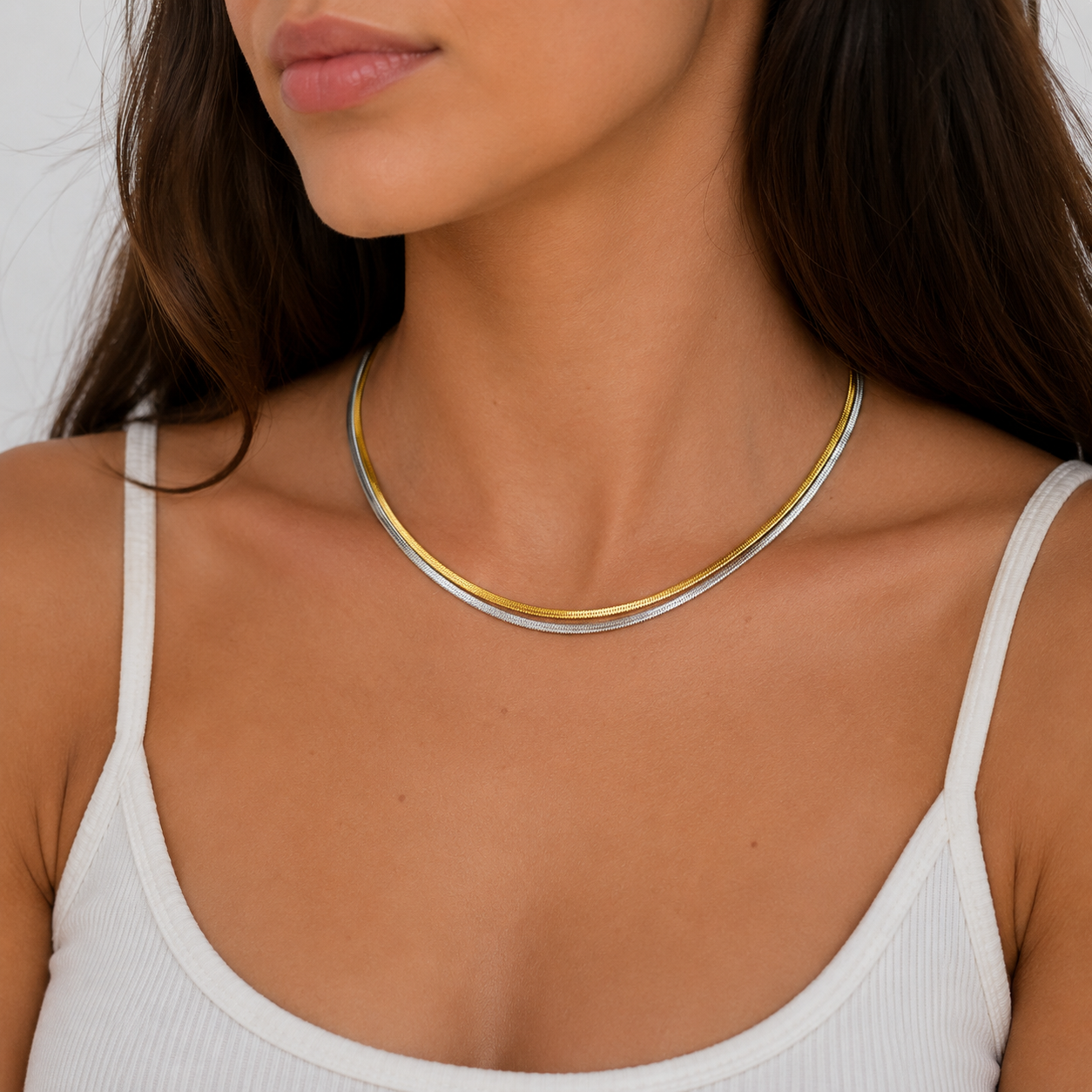 Double Snake Chain Necklace(gold & silver)-Stainless steel