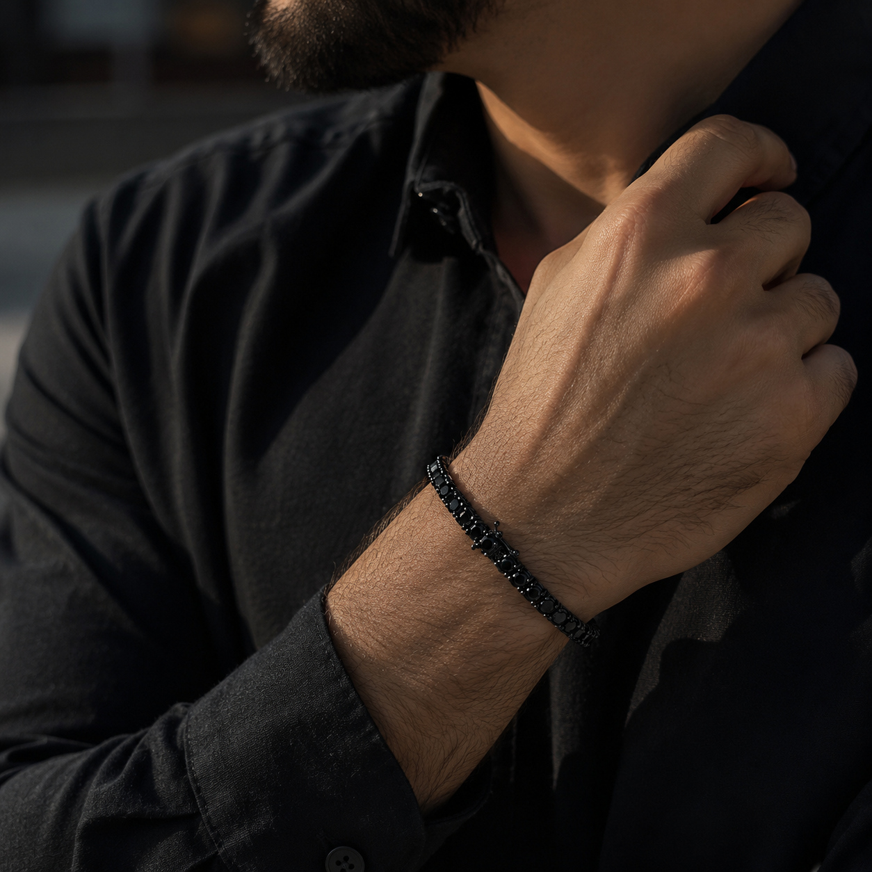Full Black Stainless Steel Tennis Bracelet – (4 mm)