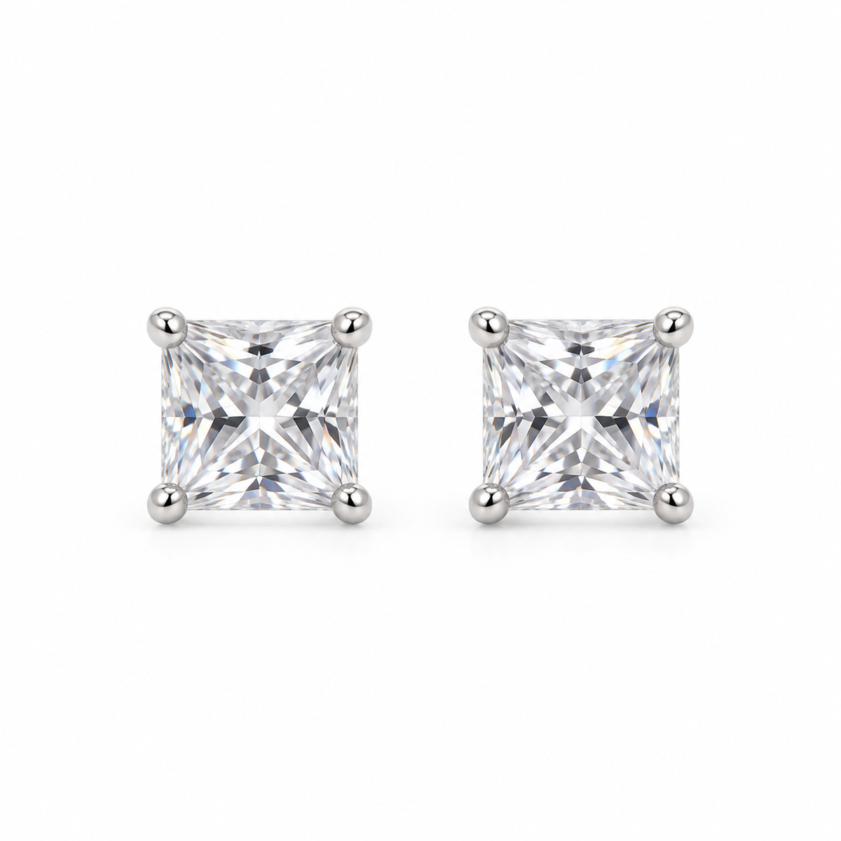 silver color square-Cut Stud Earrings – square Stone Design