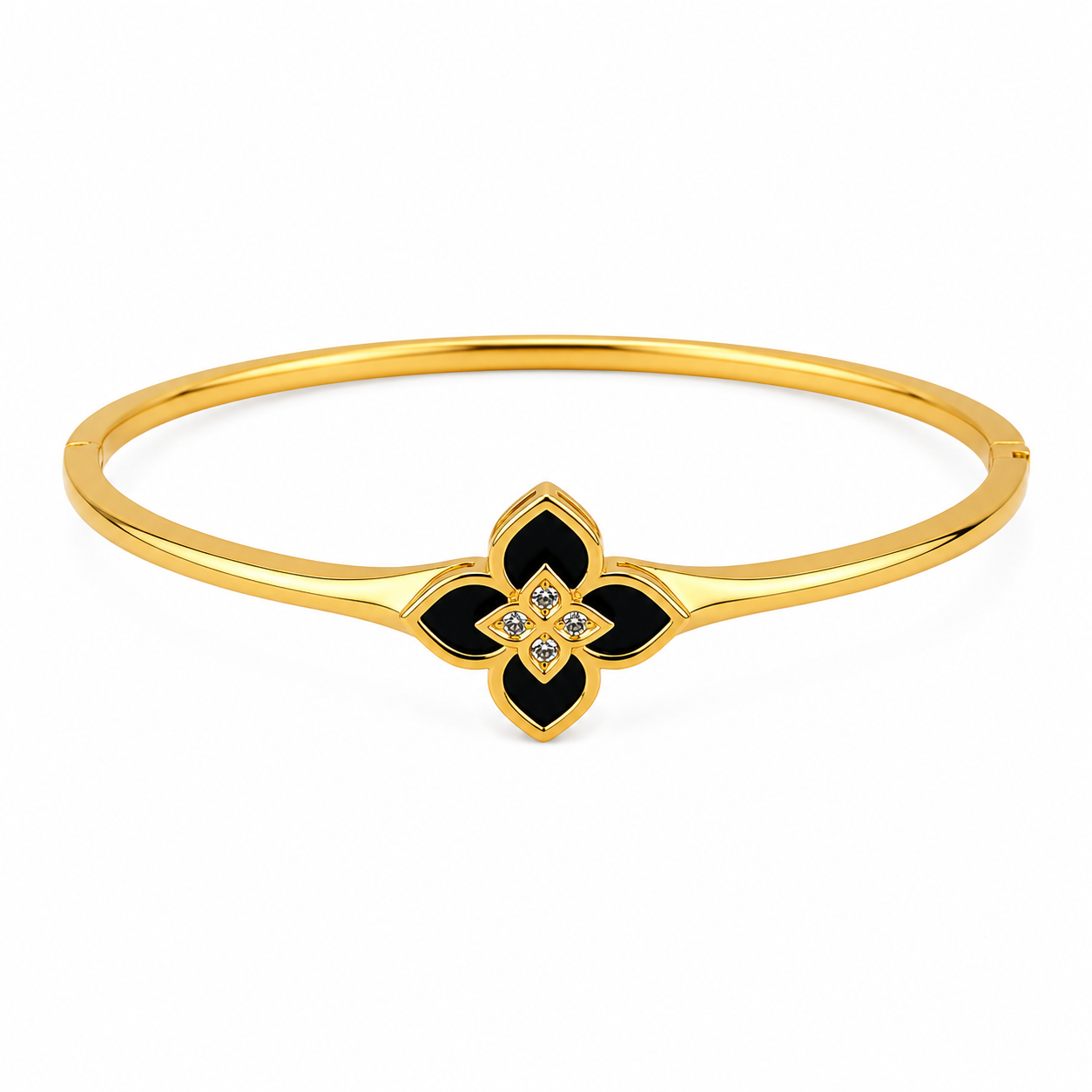 🌸 Floral Elegance Bangle Collection – White | Black | Green | 18K Gold Plated