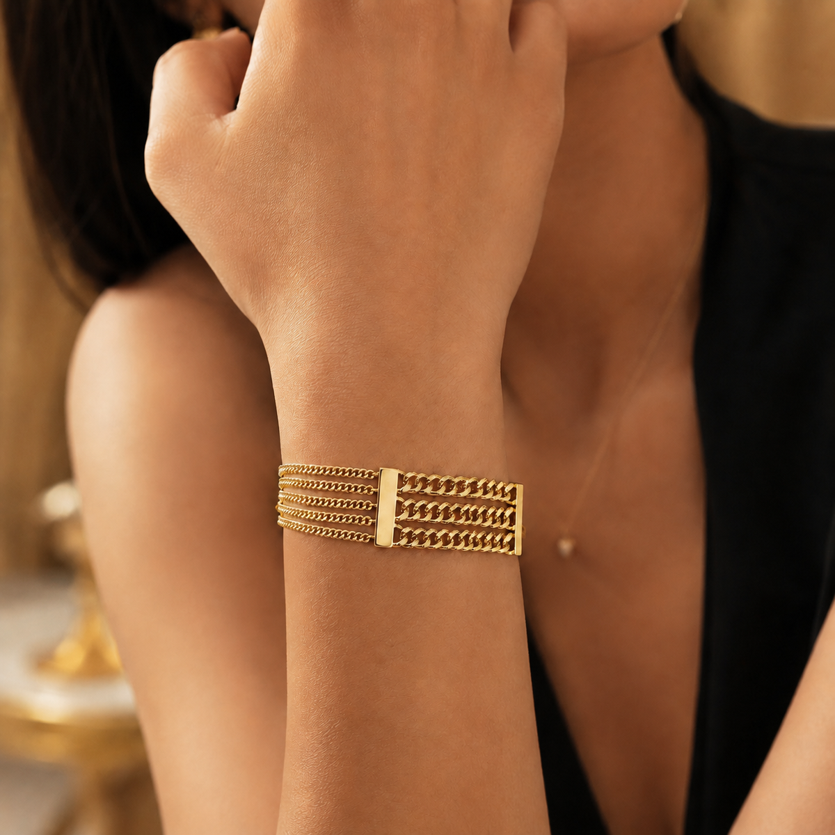 Multi chain Layered Curb Bracelet – 18K Gold-Plated