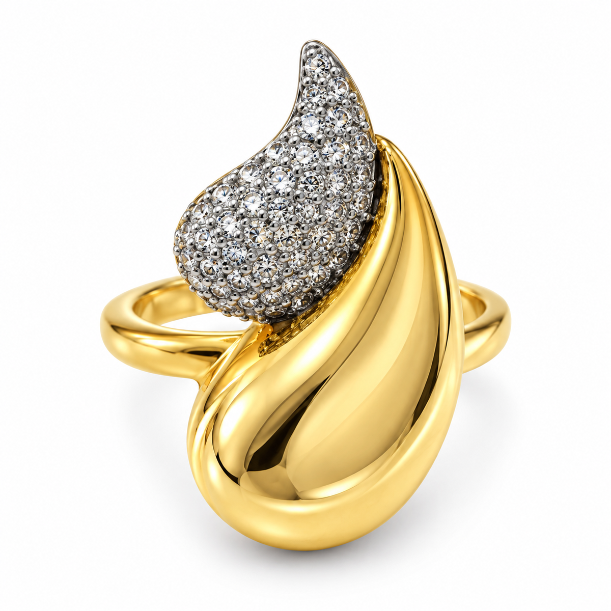Dual Wave drop Elegance Ring – Gold & Diamond Shine