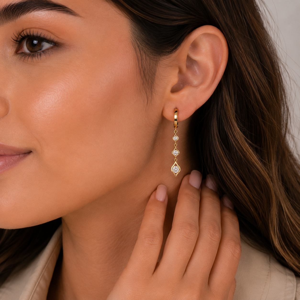 Triple Drop Zircon Huggie Earrings