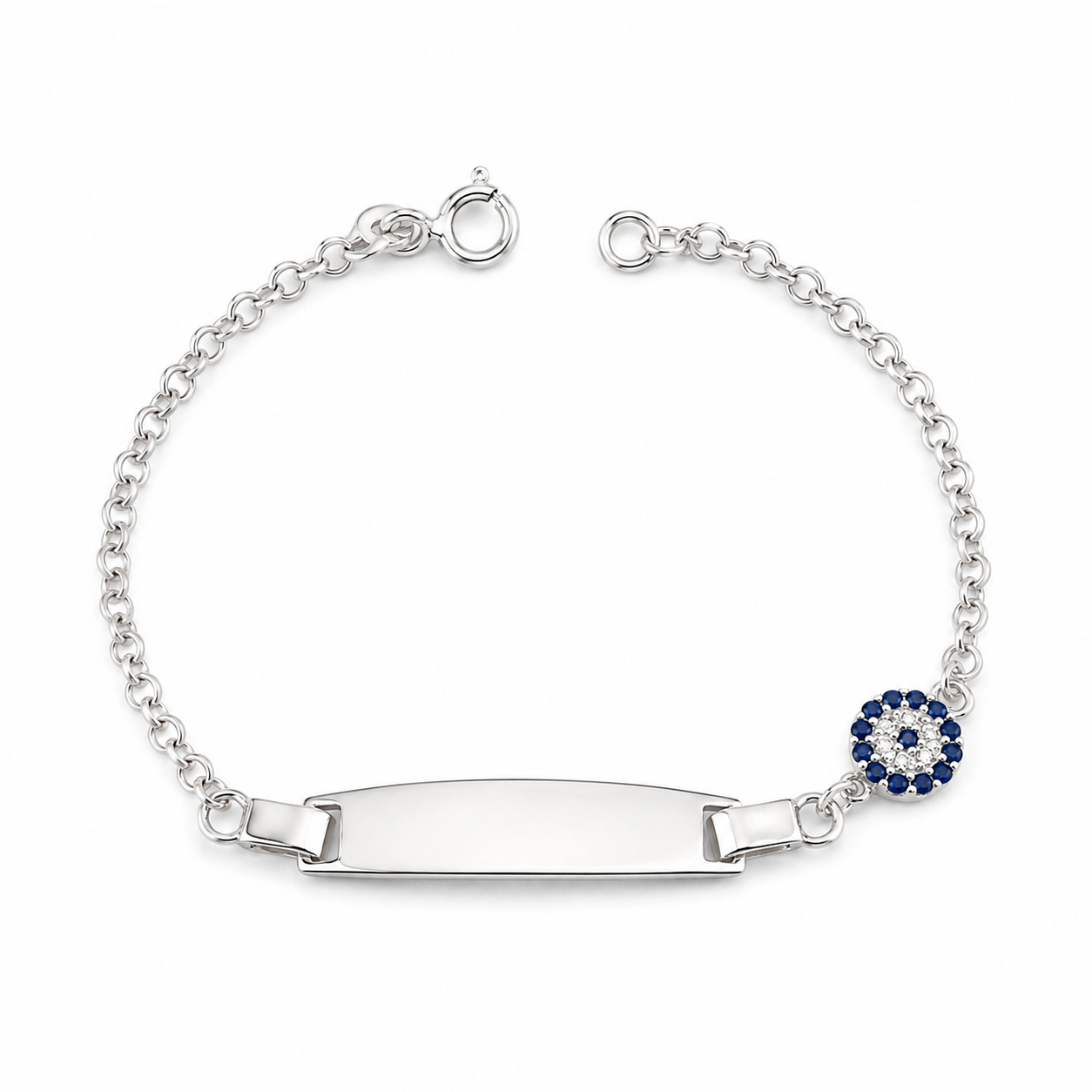 Silver 925 Kids’ Silver ID Bracelet with Blue Evil Eye Charm