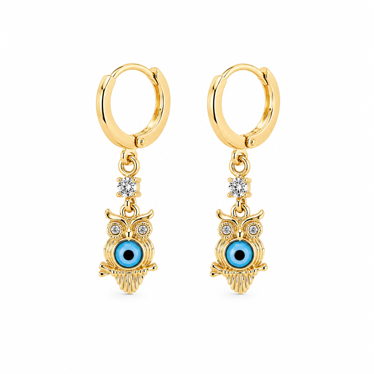 Owl Evil Eye Drop Earrings ā 18K Gold-Plated āØš¦