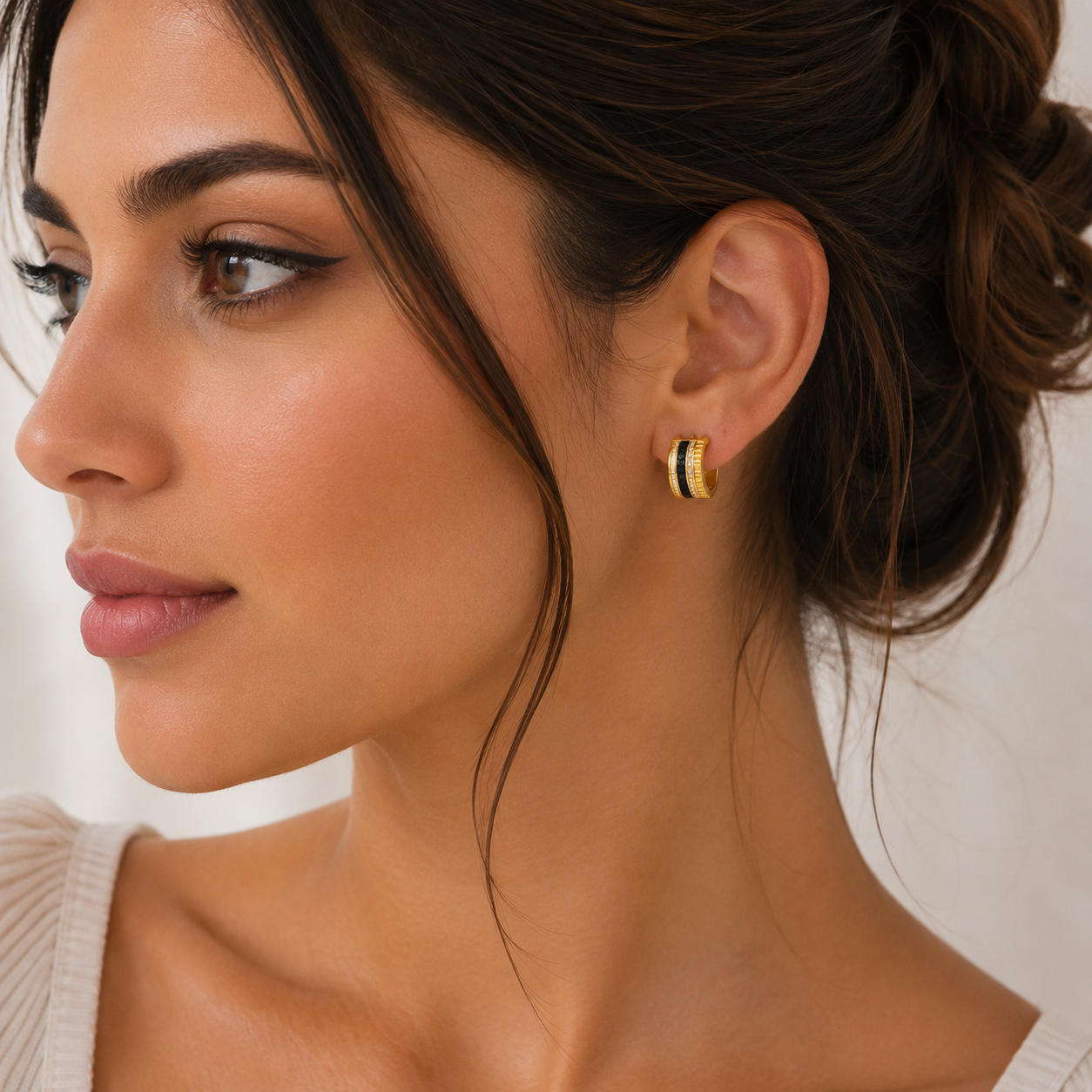 Boucheron-Inspired Black & Gold Hoop Earrings