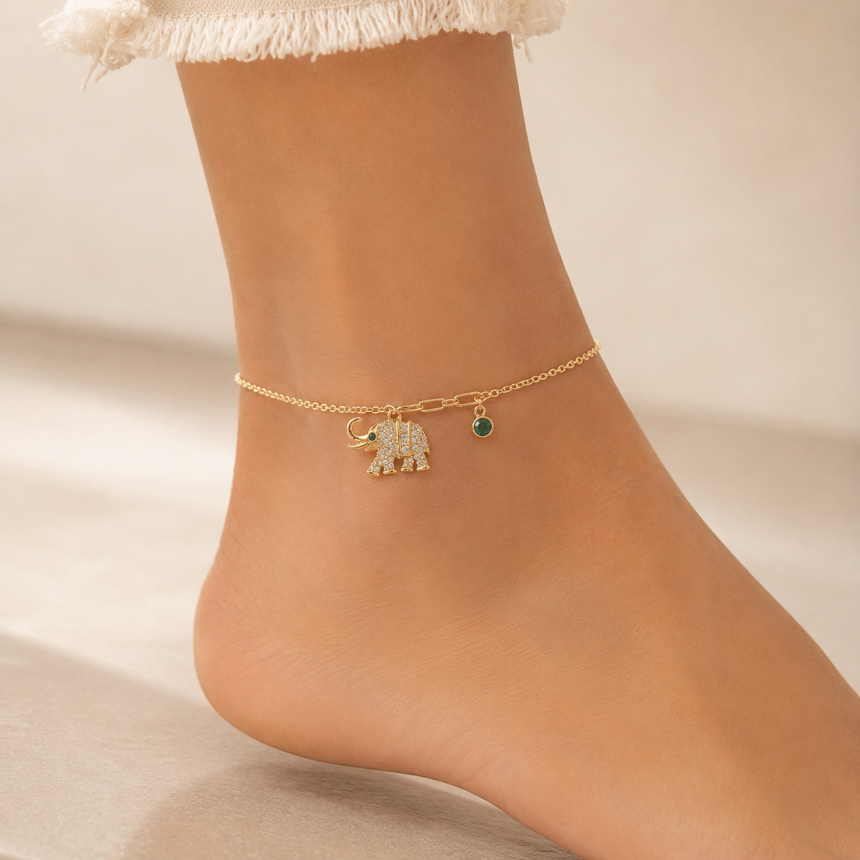 Sparkling Elephant Charm Anklet