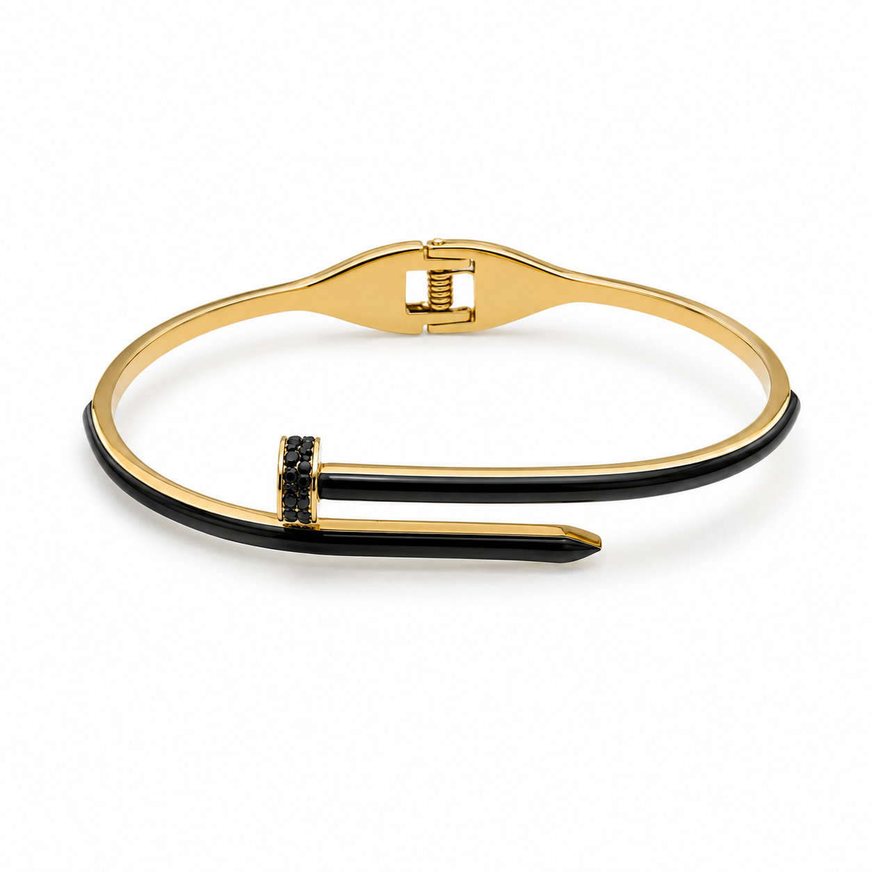 Nail-Inspired White & Gold Bracelet with Crystal Accent