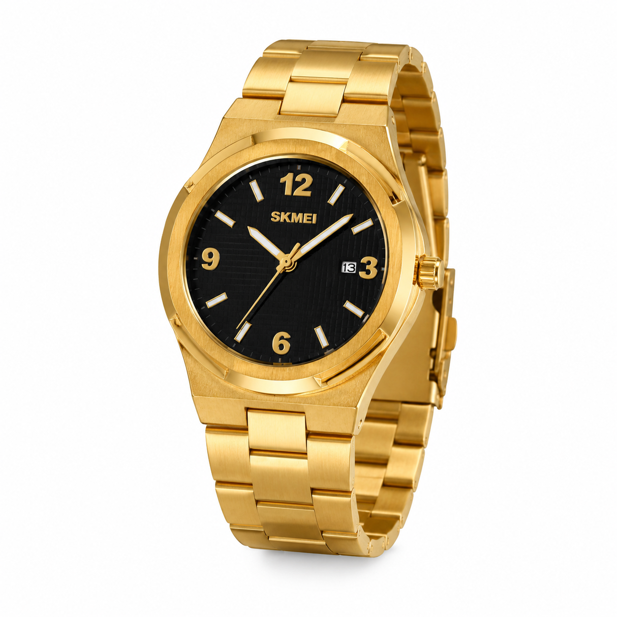 SKMEI Men’s Quartz Watch – Gold Case with Blue Dial