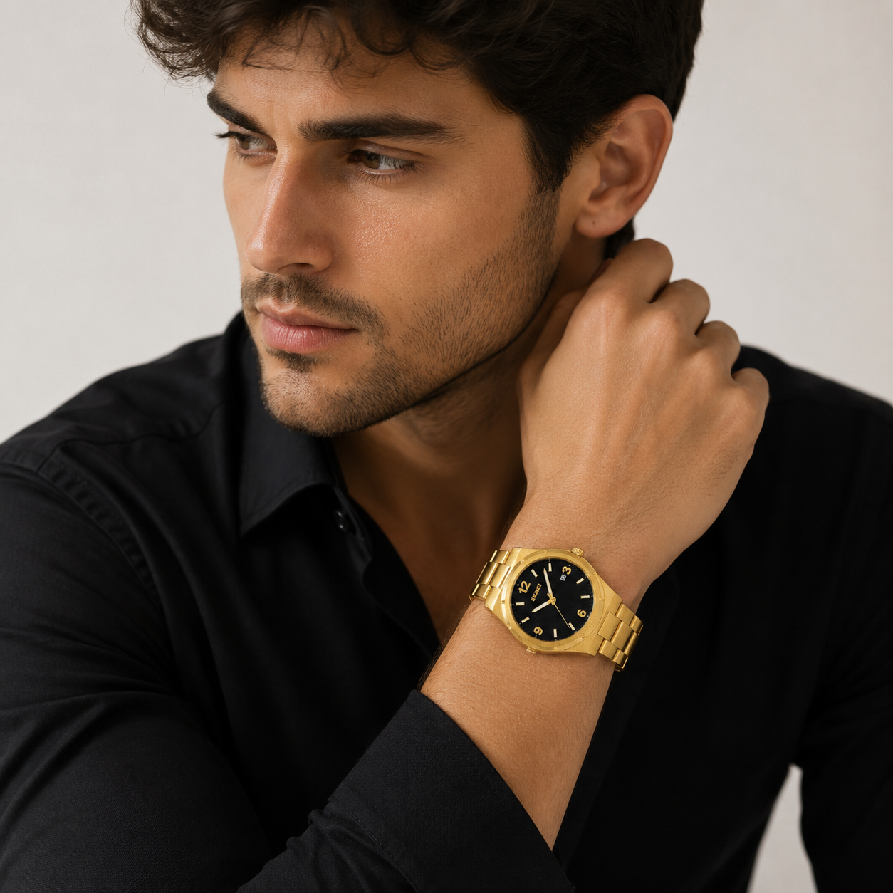 SKMEI Men’s Quartz Watch – Gold Case with Blue Dial