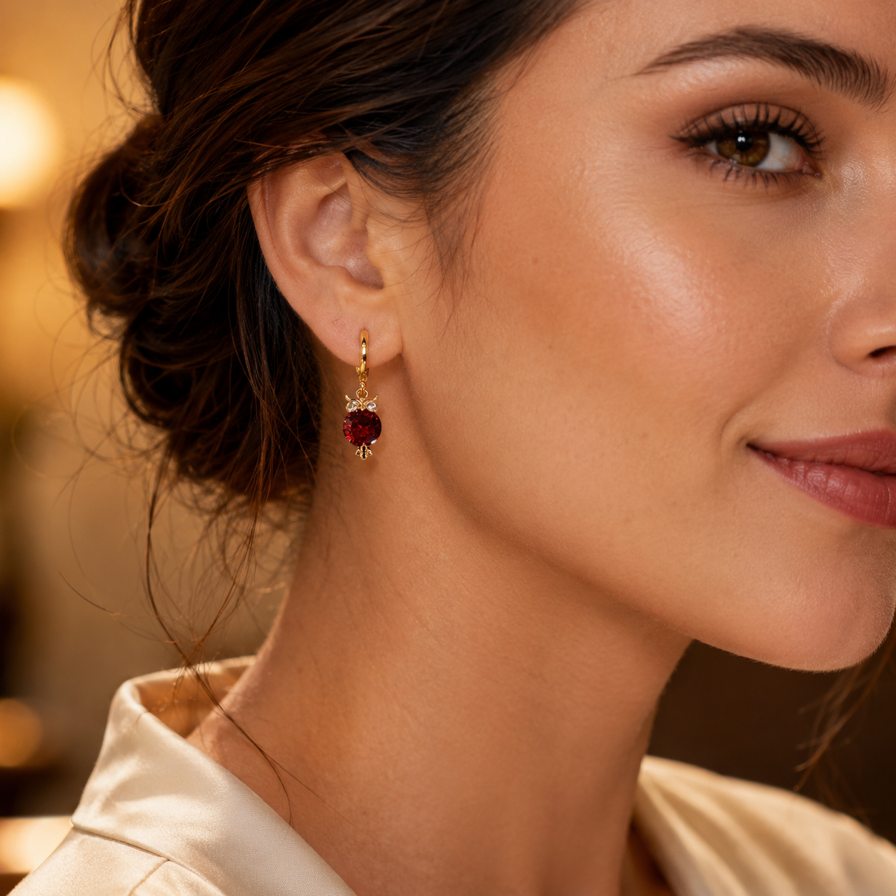 Crystal Owl Huggie Earrings