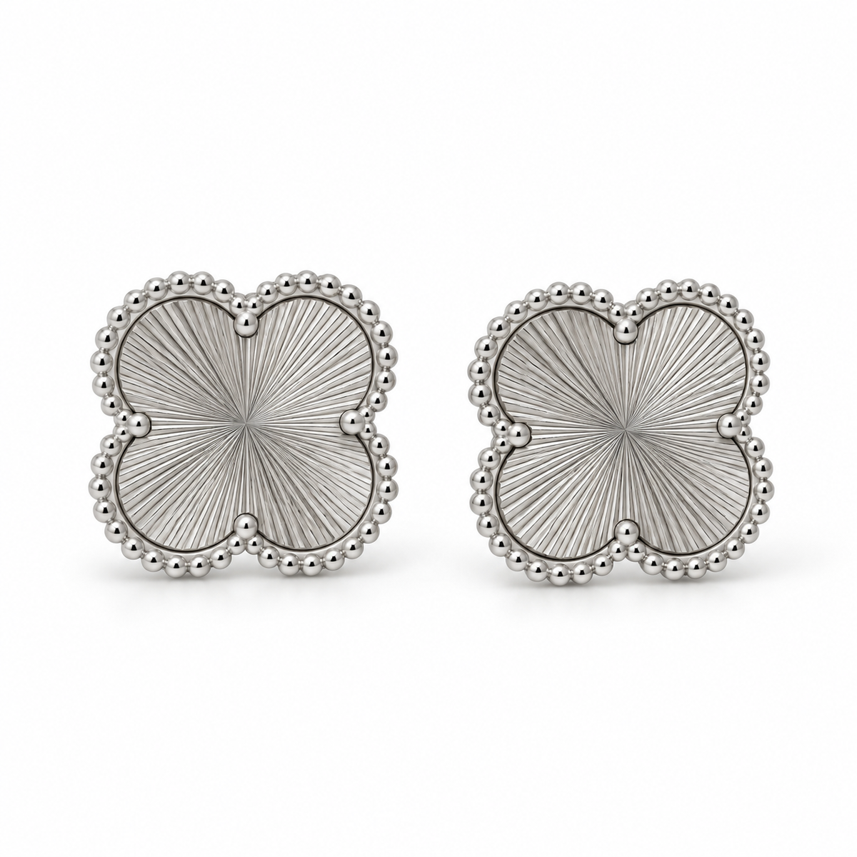 Silver-Tone Sunburst Clover Earrings
