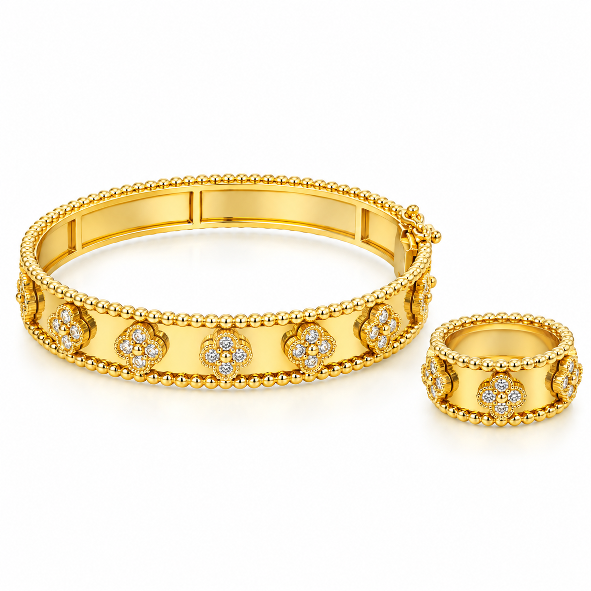 Golden Clover Bangle & Ring Set