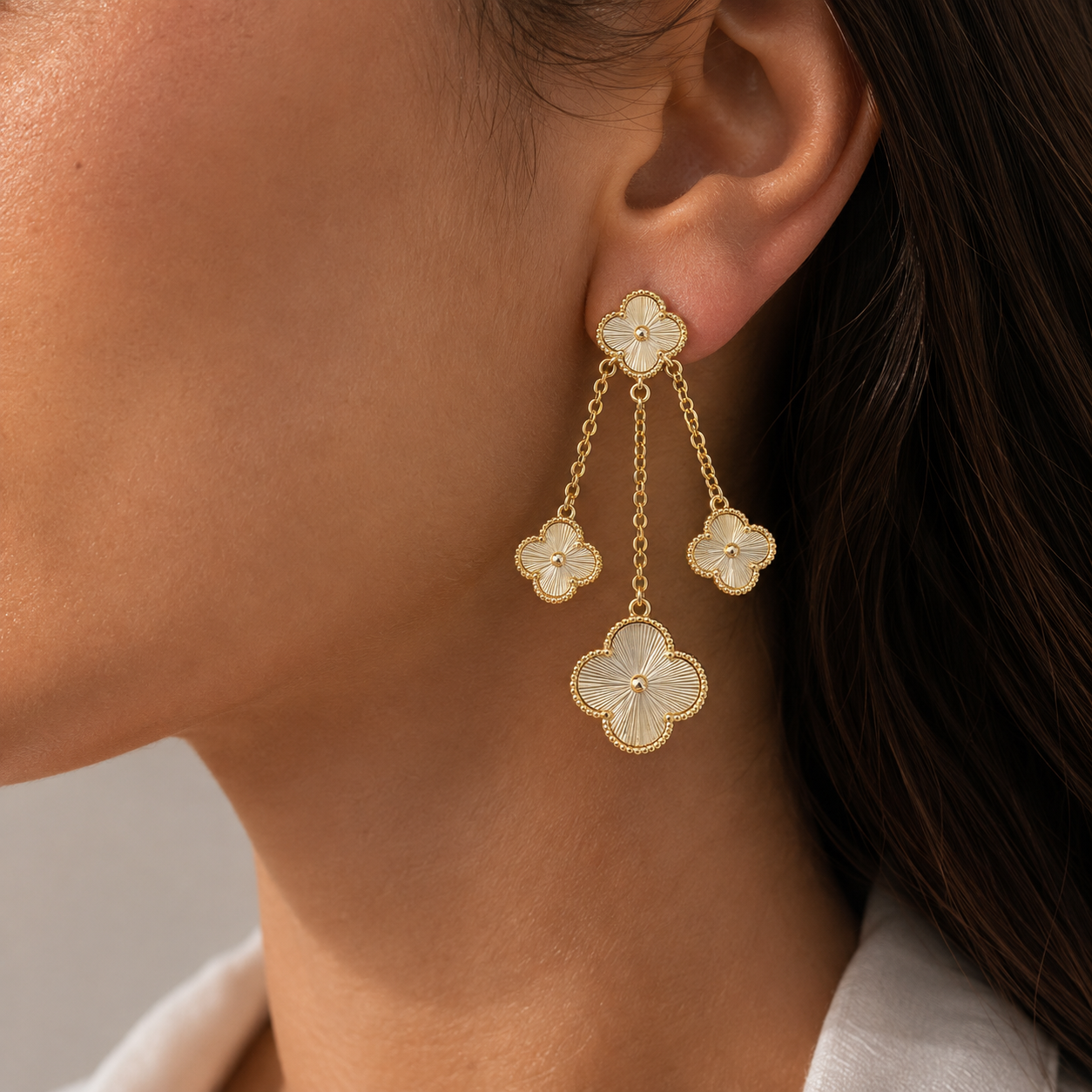 Gold Clover Drop Earrings