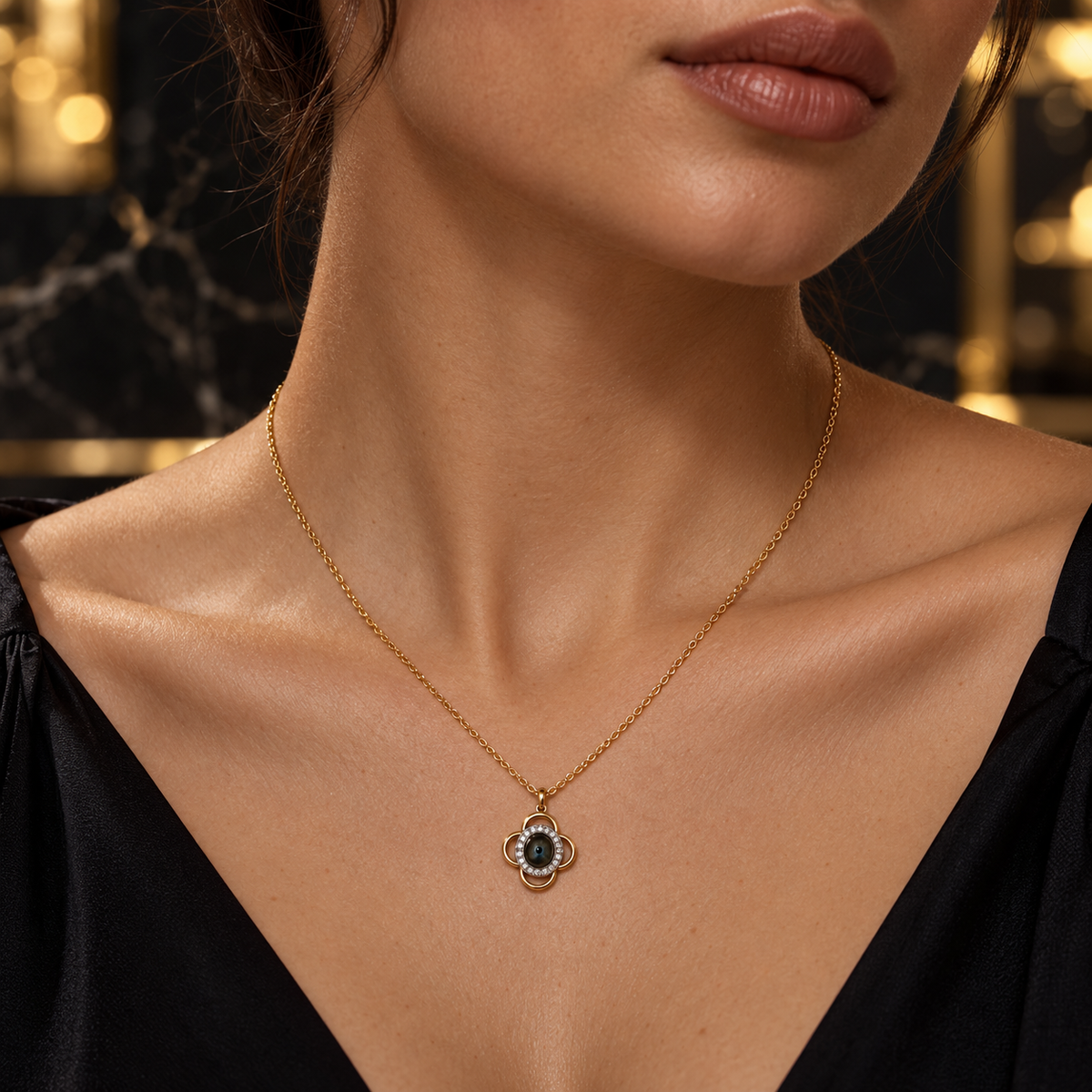 "I Love You" in 100 languages Flower Projection Necklace – 18K Gold-Plated