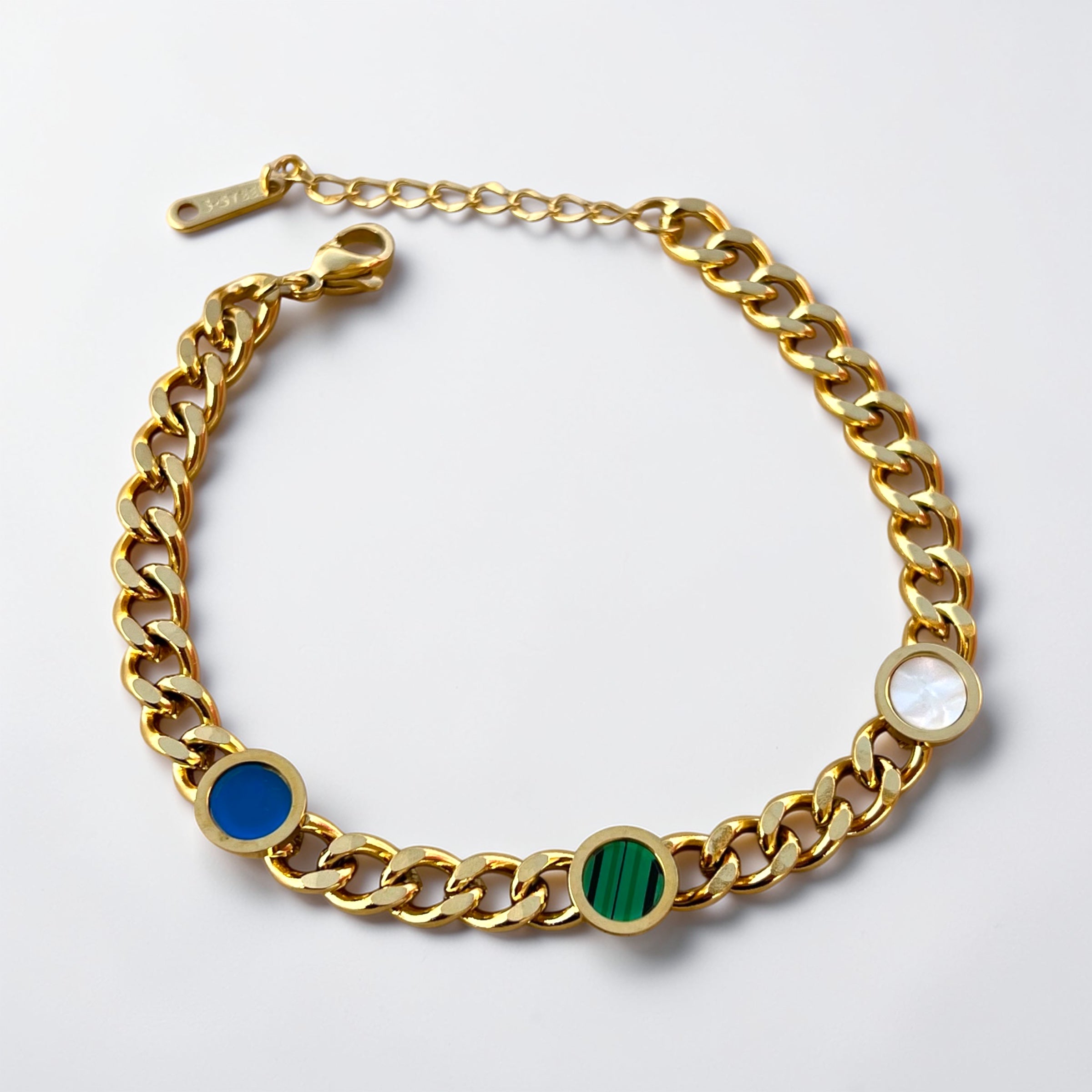 Gold Link Bracelet – Trio Stone Accents