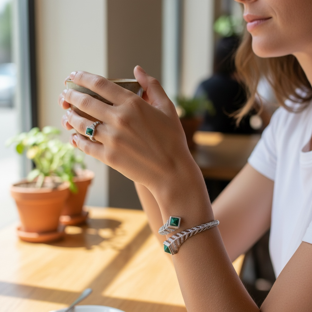 Silver Malachite Spiral Set – Bracelet & Ring