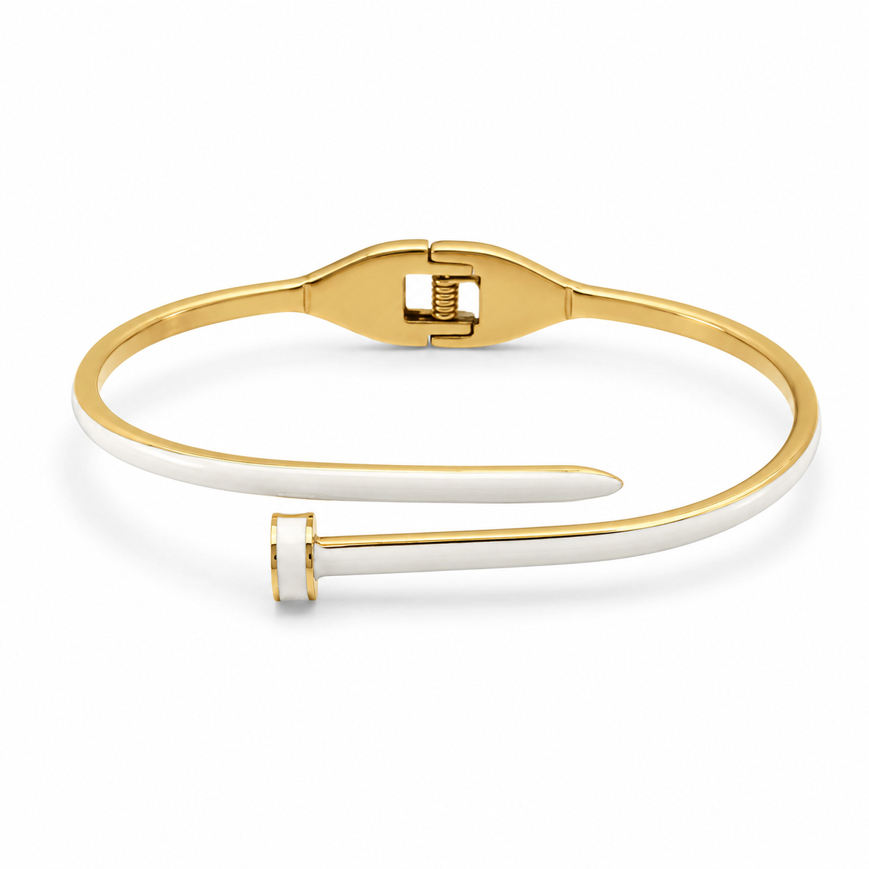 Nail-Inspired White & Gold Bracelet with Crystal Accent