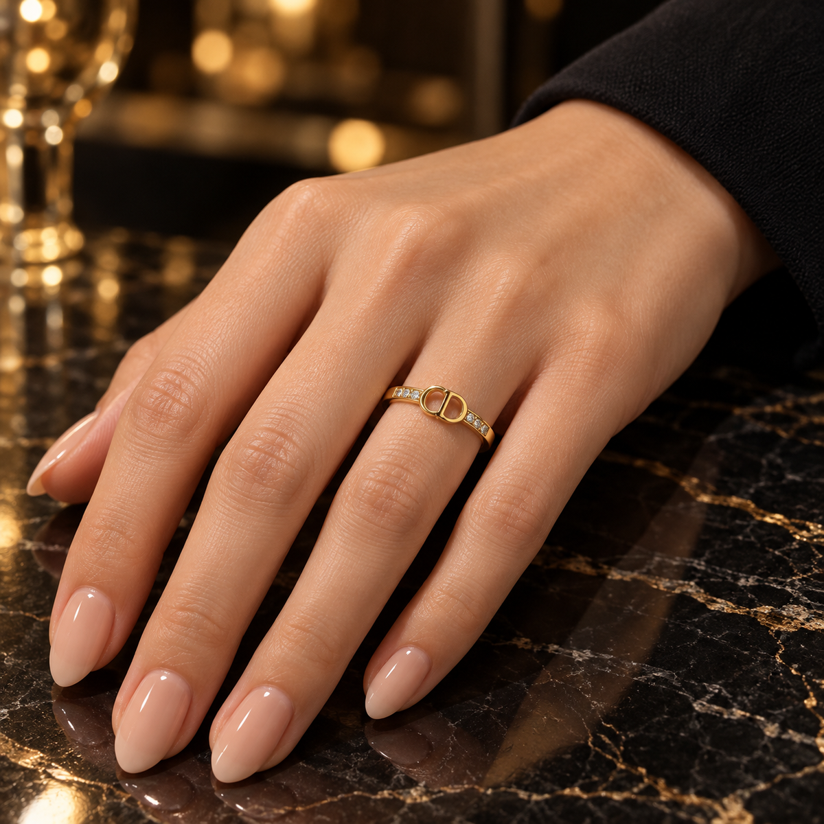 S.steel Minimalist Signature Ring – Gold-Plated with Crystal CD