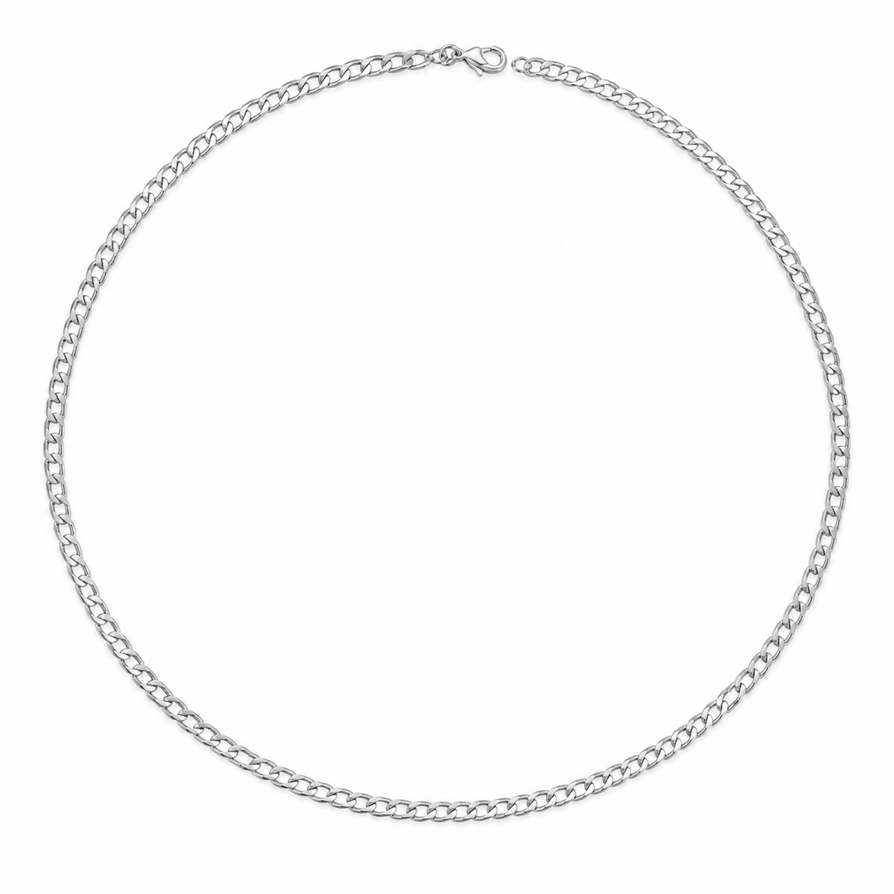 Sleek Silver Cuban Link Chain Necklace(45cm)