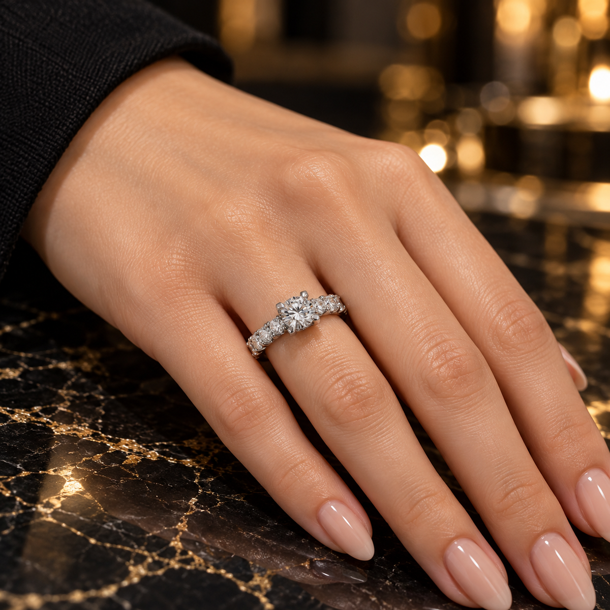 Luxe solitaire half stone Silver color Ring