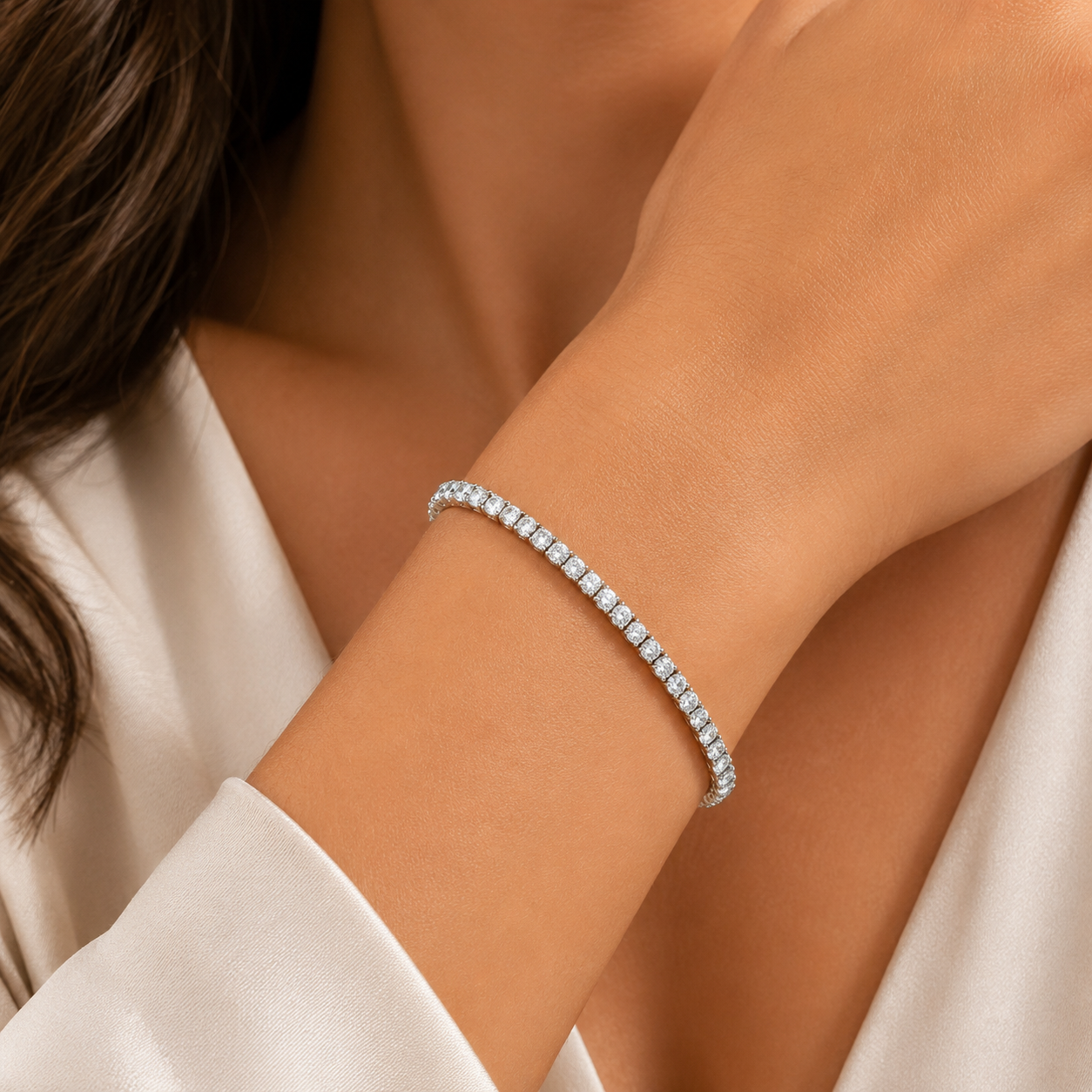 silver color Diamond square Tennis Bracelet š