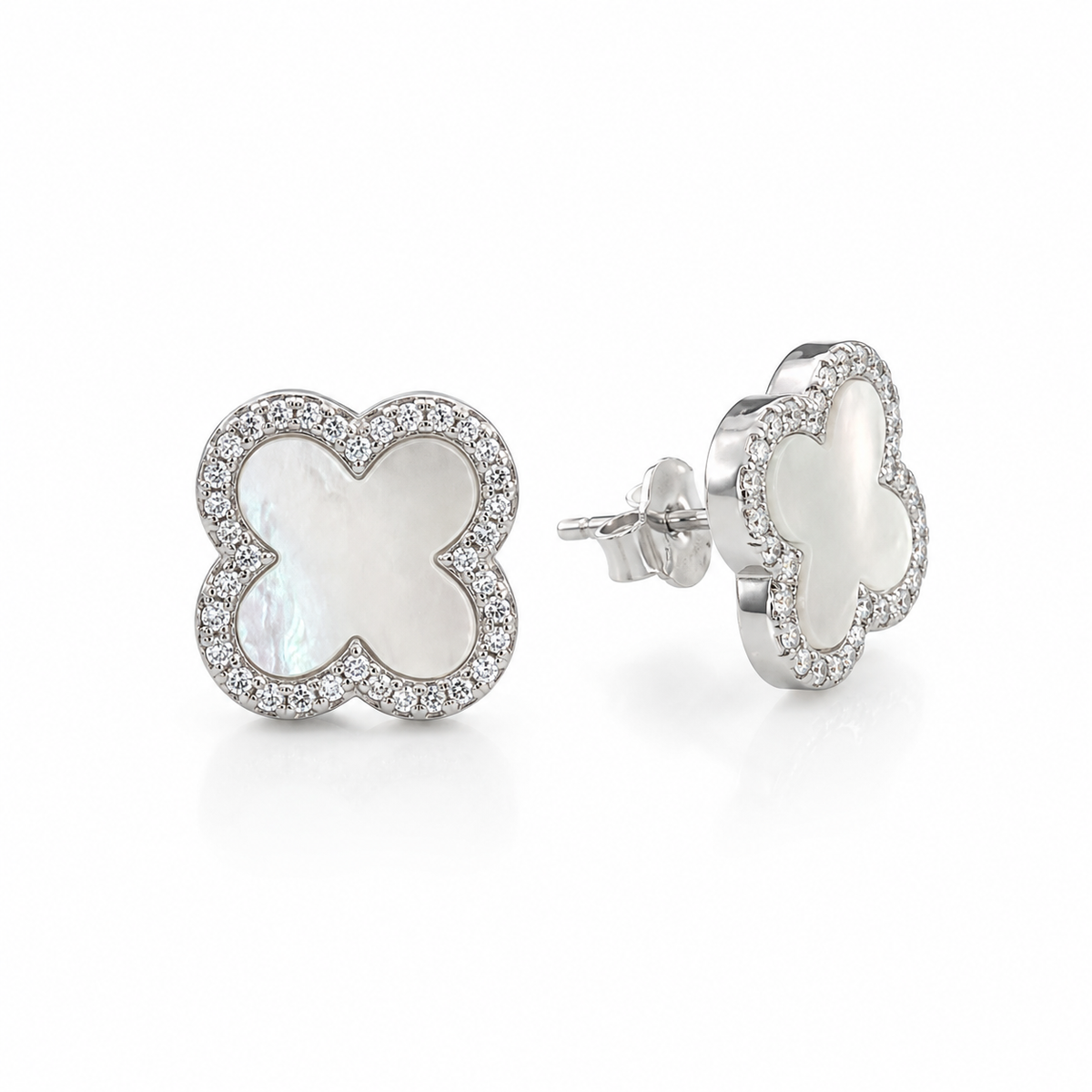 925 Silver White Clover Stud Earrings