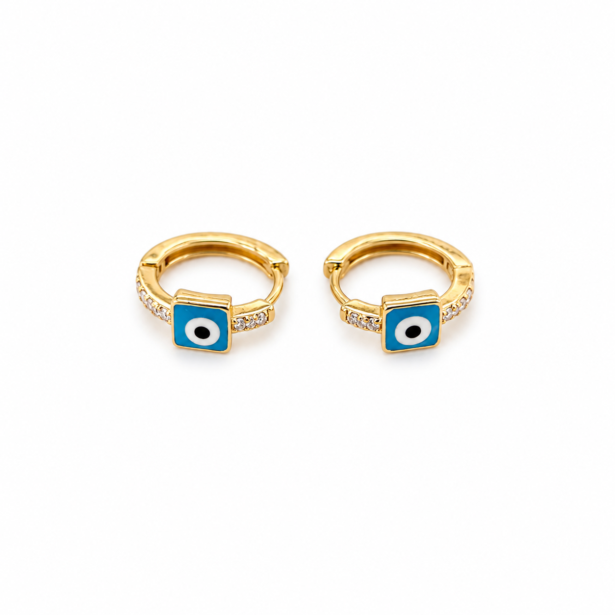 Square Evil Eye Huggie Earrings