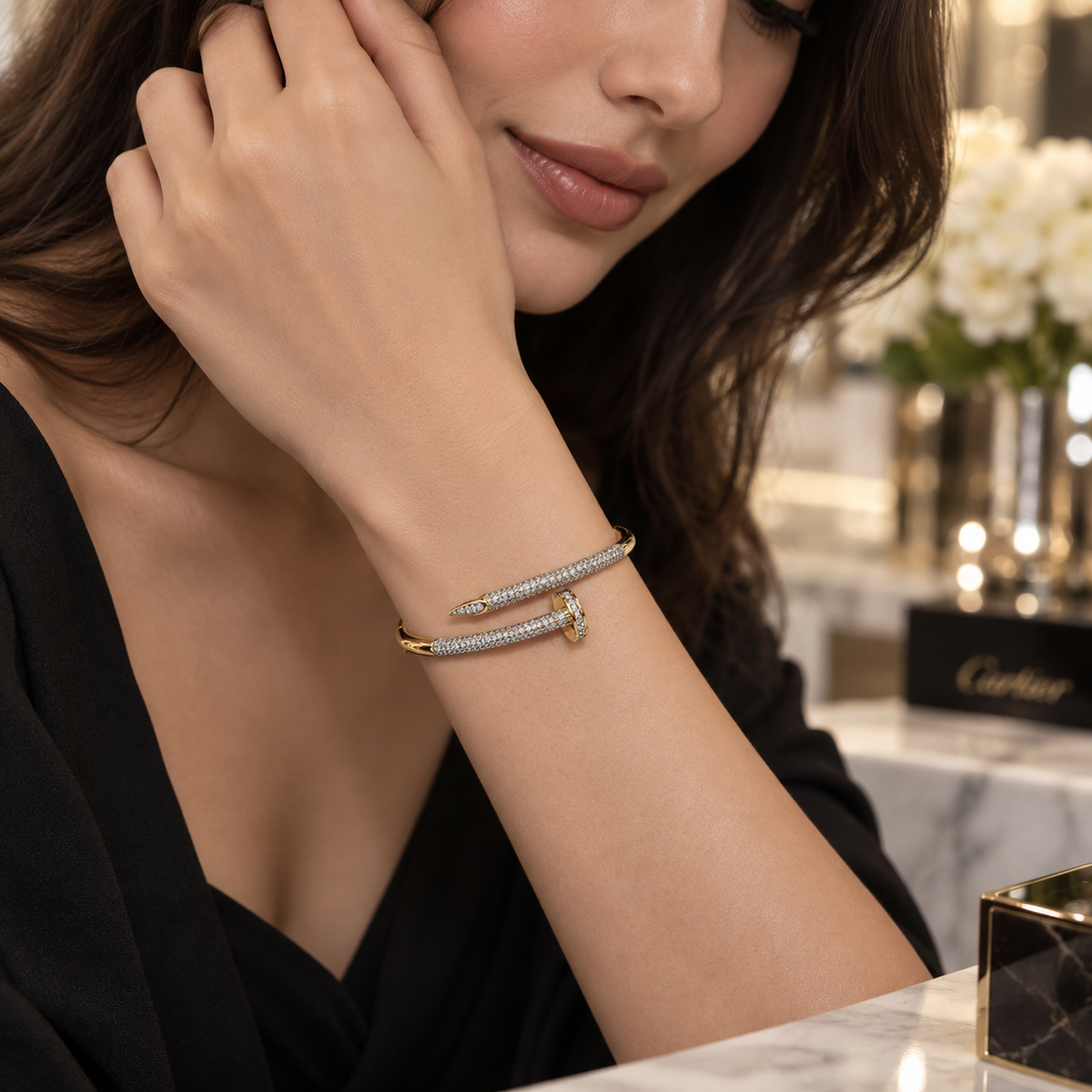 Nail-Inspired Crystal Bangle – Edgy Elegance