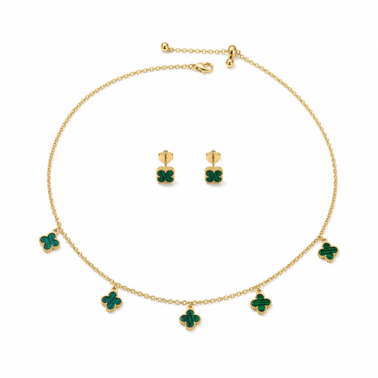 VANCLEEF Necklace & Earrings Set – 18K Gold-Plated Elegance