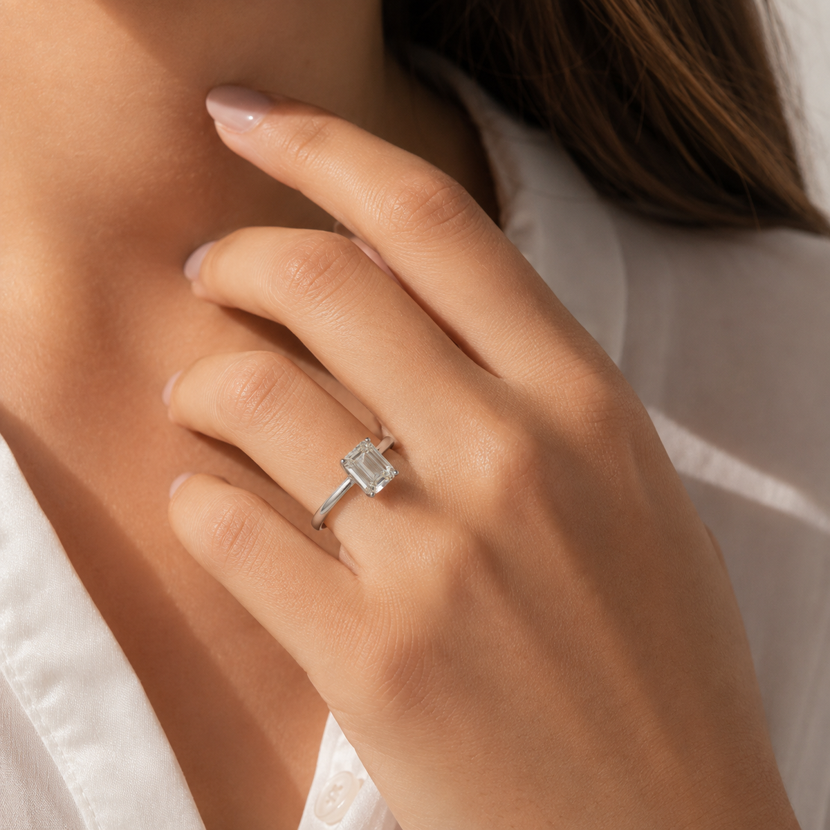 silver 925 Emerald-Cut Crystal Ring – Silver Radiance | Poshewix – view 2