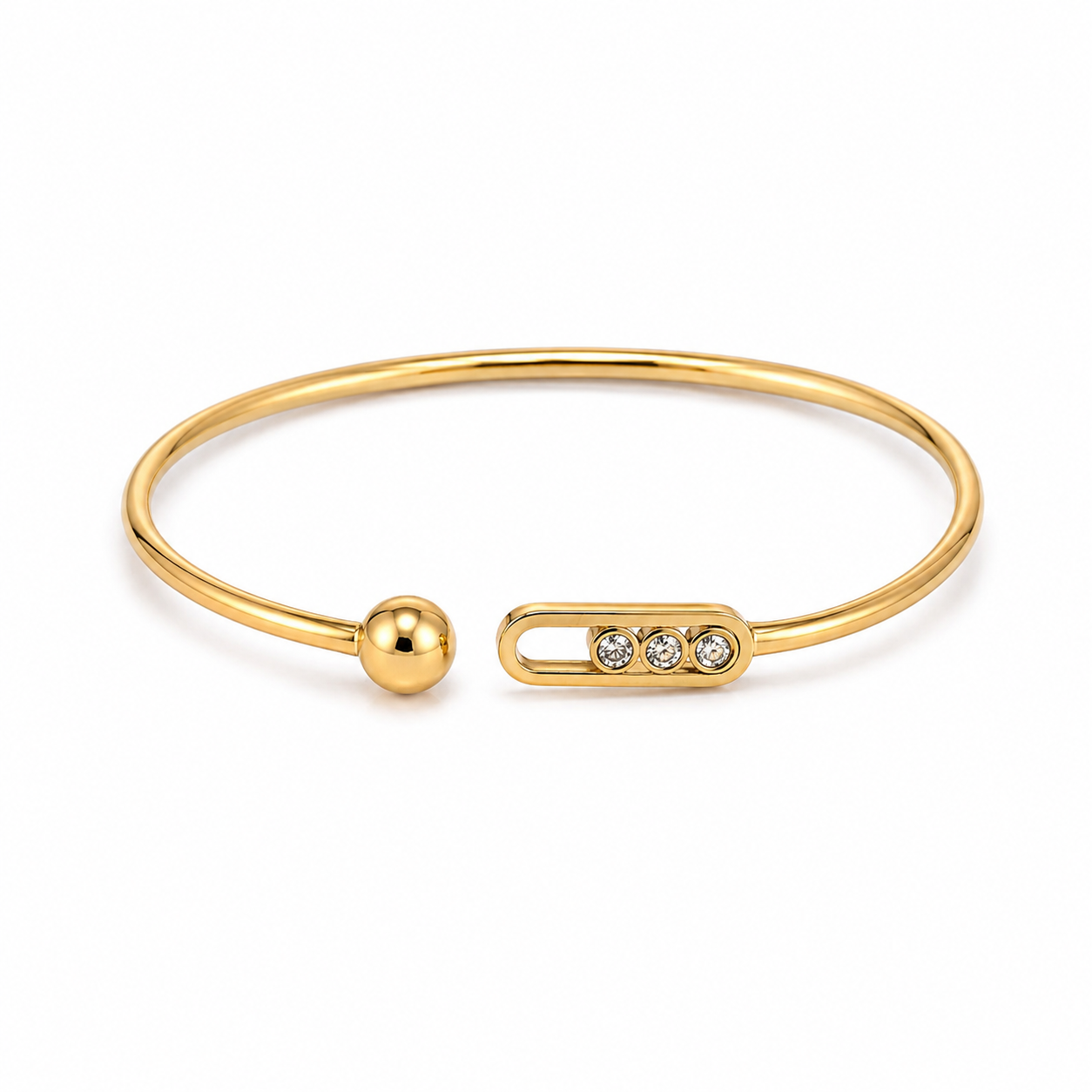 Messica Triple Crystal Open Cuff Bracelet – Gold & Silver ✨