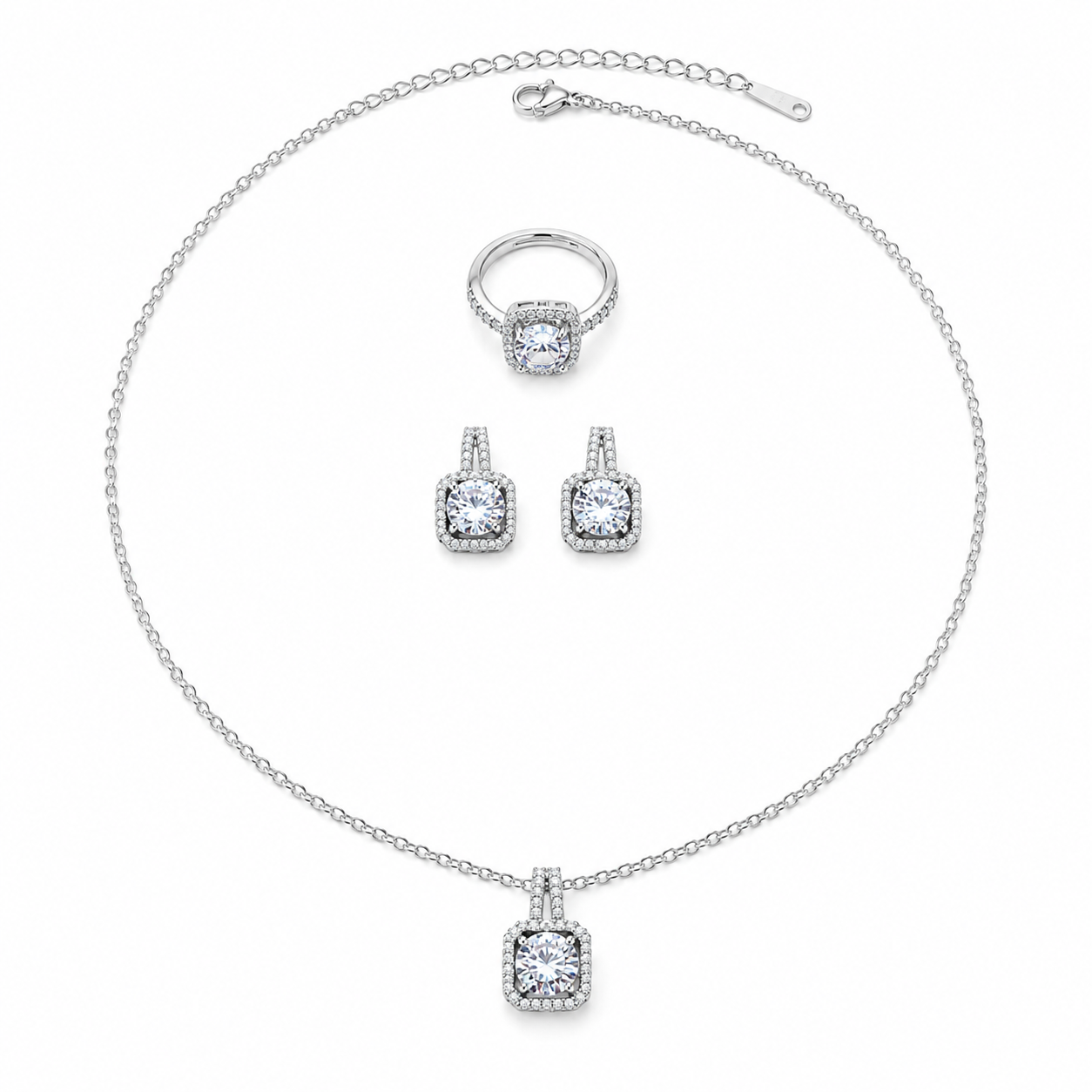 Cushion-Cut Crystal Jewelry Set
