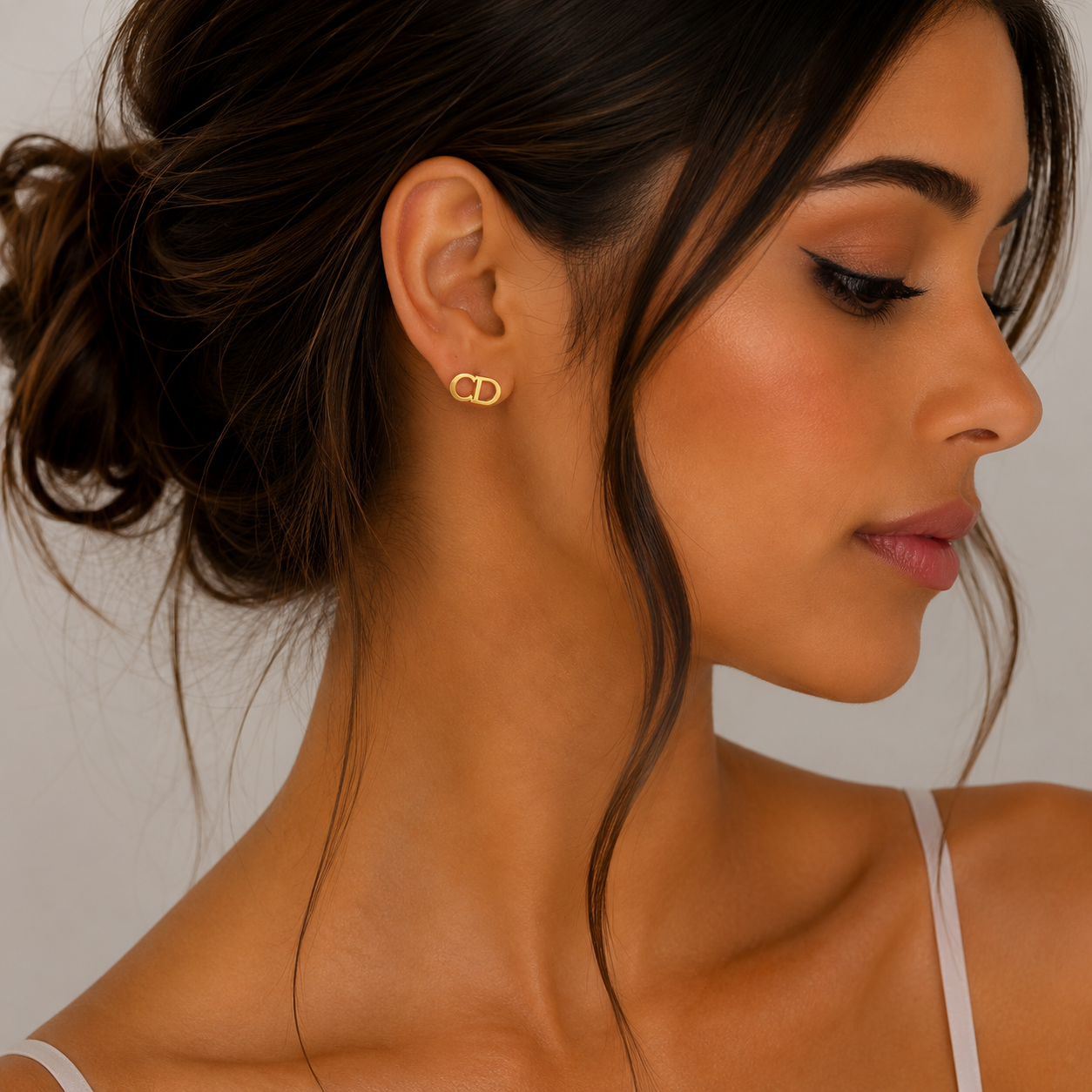 CD Gold Stud Earrings