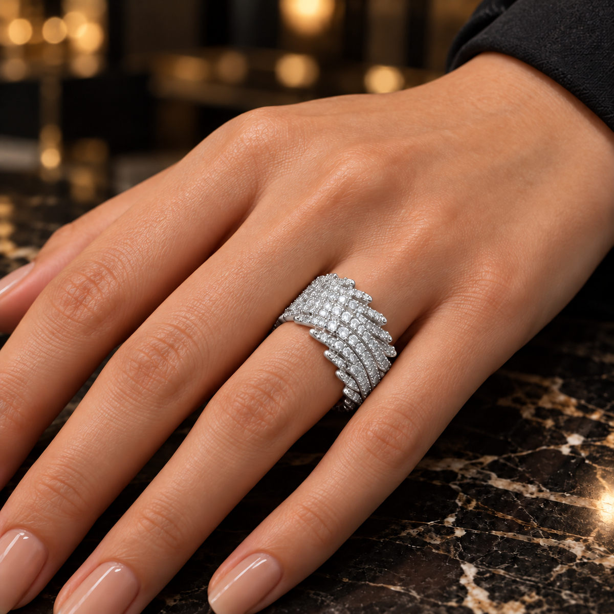 wedding Royal Pavé Statement Ring – Gold & Silver ✨