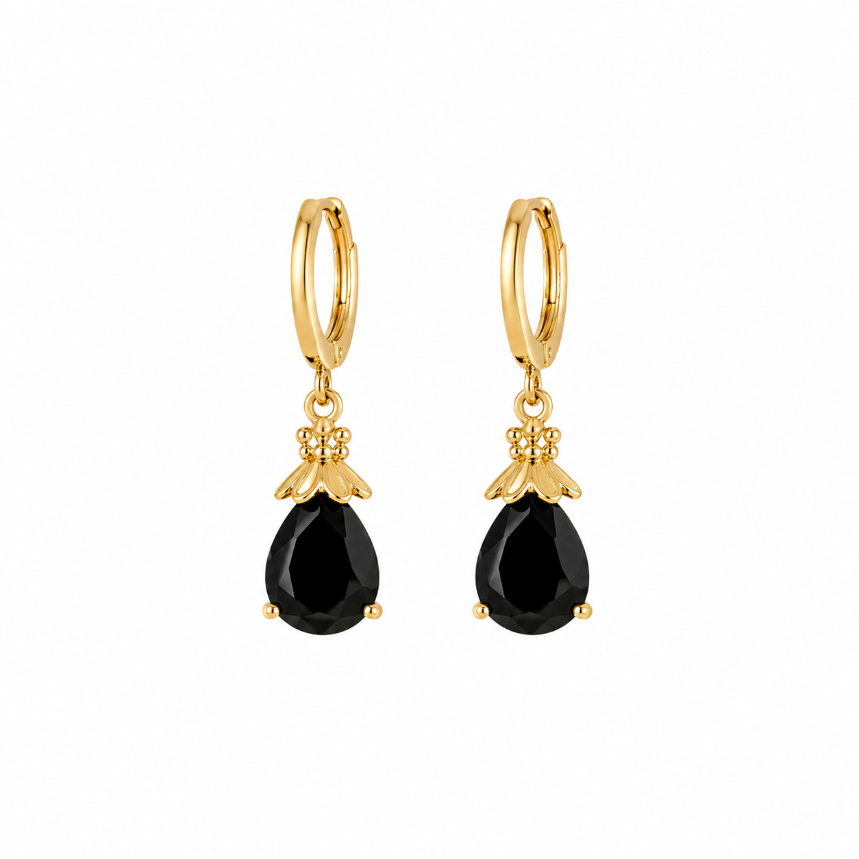 Black Onyx Drop Huggie Earrings