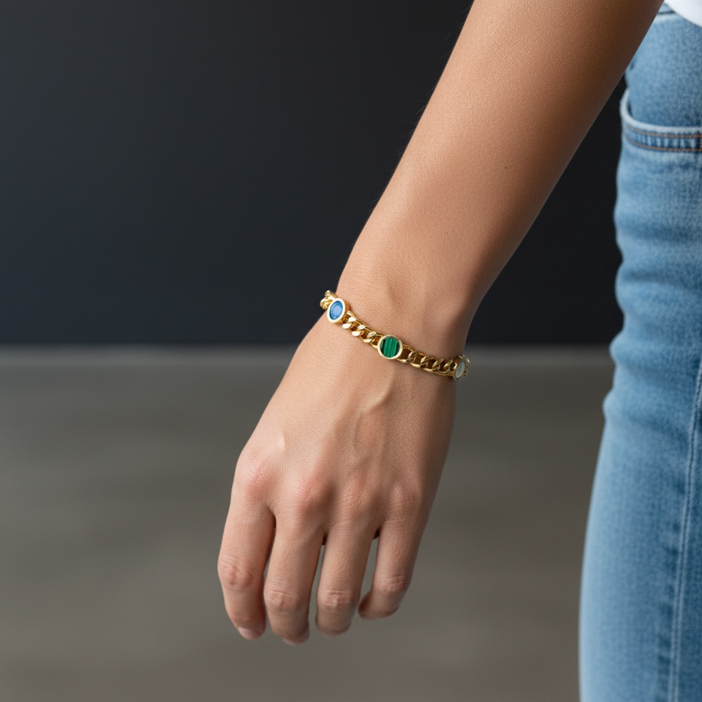 Gold Link Bracelet – Trio Stone Accents