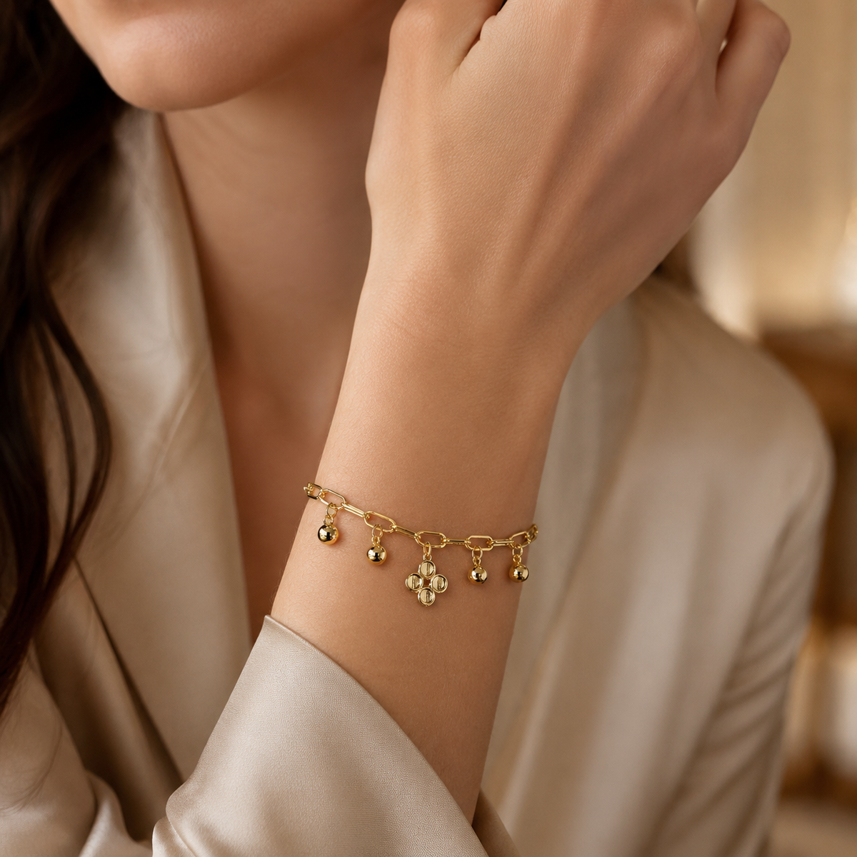 Floral Charm Chain Bracelet