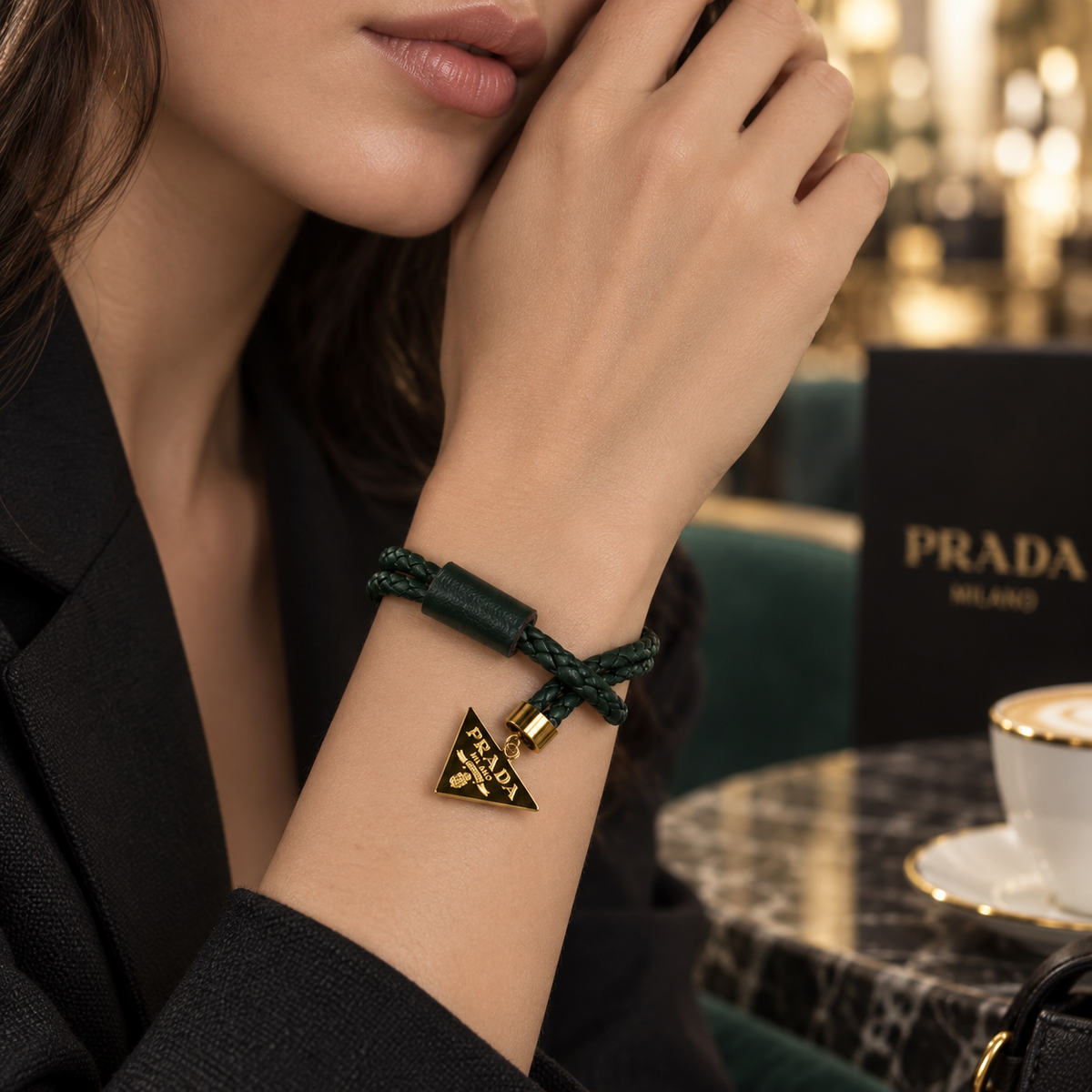 Braided Leather Bracelet with Gold Charm – Unisex
